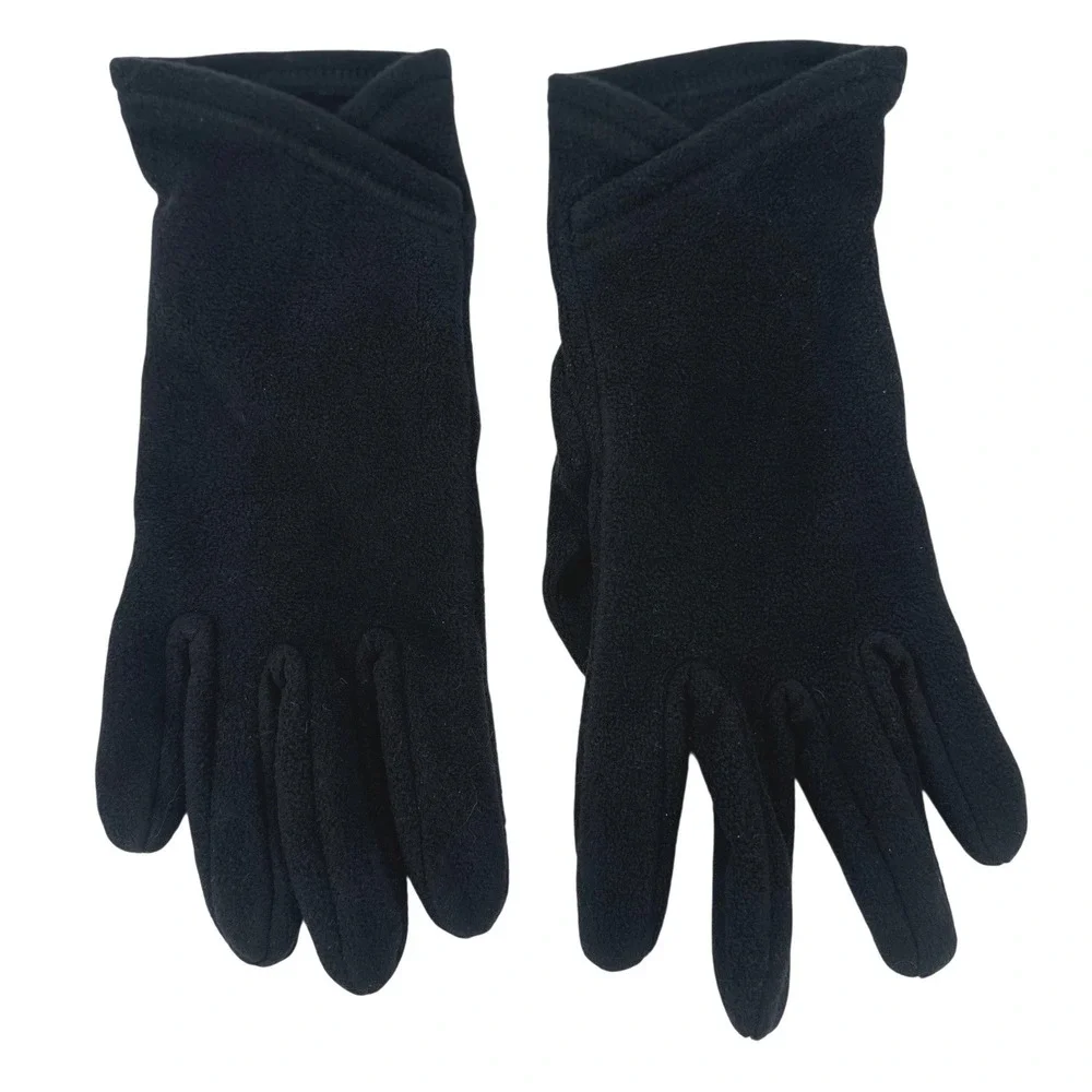 Lands' End Fleece Gloves Womens Medium Black Winter Warm Touchscreen Compatible